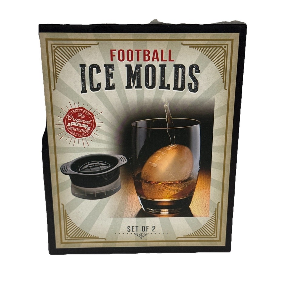 Football Ice Molds Set of 2 Large Slow-Melting‎ Ice Ball Makers Barware Gift
